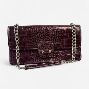 Elegant Liz Claiborne Crocodile-Embossed Burgundy Chain Shoulder Bag